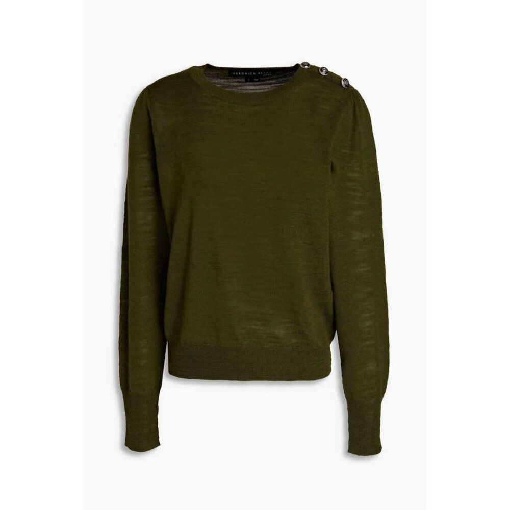 Veronica Beard Womens Grayden Puff Sleeve Sweater M Army Green Merino Wool